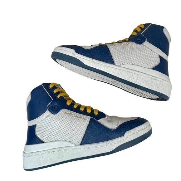 NEW Saint Laurent SL24 Mid Top Sneakers Blue and Off White 40.5 / 10.5 YSL - Picture 6 of 13